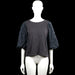 Kappahl - Blouse - Charcoal & Black - Size M - Charcoal solid top with a boat neckline and three-quarter puff sleeves. Features elastic cuffs and a straight hem.