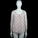 M&g - Blouse - White & Gray - Size M - White and gray top with an all-over geometric print and a scoop neckline. Three-quarter sleeves with elastic cuffs and a curved hem.