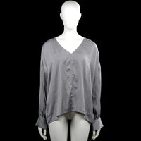 Vero Moda - Blouse - Gray - Size XL - Gray solid top with a V-neckline and long sleeves. Features button cuffs and a high-low hem.