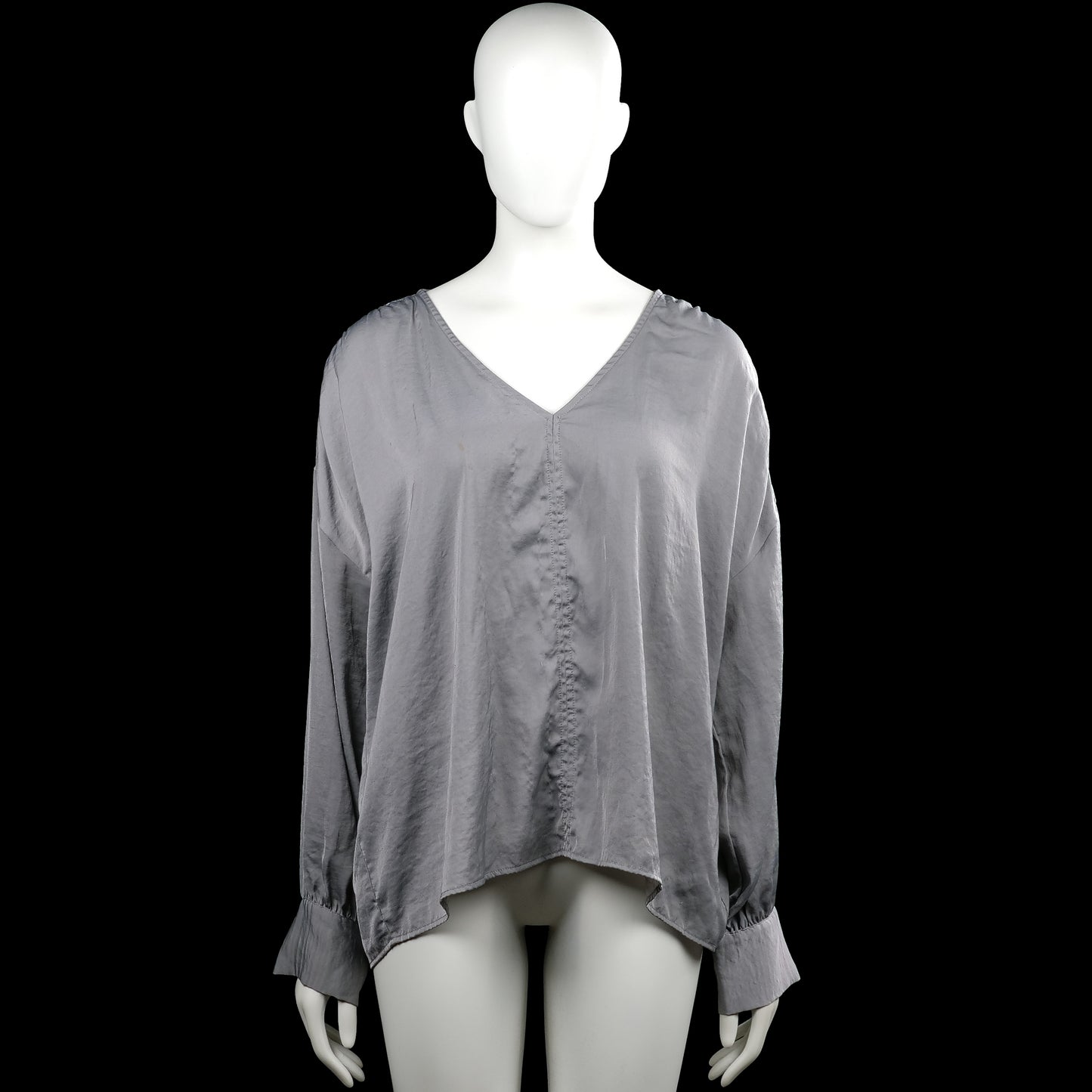 Vero Moda - Blouse - Gray - Size XL - Gray solid top with a V-neckline and long sleeves. Features button cuffs and a high-low hem.