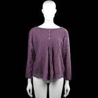 Ajlajk - Blouse - Purple - Size S - Purple floral lace top with a boat neck and long sleeves. Features a short button placket at the front and a scalloped hem.