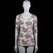 Lala rules - Tunic - Ivory & Pink - Size L - Ivory top with an allover pink and purple floral pattern and a scoop neckline. Features three-quarter sleeves with ruched detailing and plain cuffs, and a straight hem.