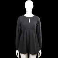 Only - Tunic - Black - Size M - Black solid long-sleeve top with a keyhole neckline. Straight hem and plain cuffs.