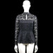 Kappahl - Blouse - Black & White - Size S - Black and white floral lace top with a high neckline and a front keyhole opening. Features long sleeves with plain cuffs and a straight hem.