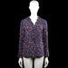 Part two - Blouse - Navy & Red - Size 34 - Navy top with a red and white dotted pattern and a ruffled V-neck. Long sleeves with plain cuffs and a straight hem.