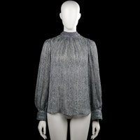 H&M - Blouse - Black & White - Size S - Black and white printed blouse with a high neckline and long sleeves. Features plain cuffs, a partial front opening at the neck, and a curved hem.