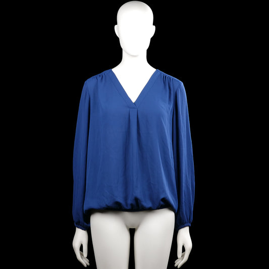 Chaus - Blouse - Royal Blue - Size M - Royal blue solid blouse with a V-neckline and long sleeves. Features elastic cuffs and an elastic hem.