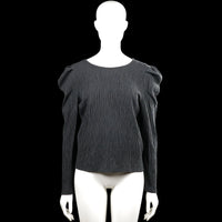 Lindex - Long-sleeve top - Dark Gray - Size L - Dark gray solid long-sleeve top with a V-neckline and a tie detail at the front. Features puff shoulders, plain cuffs, and a straight hem.