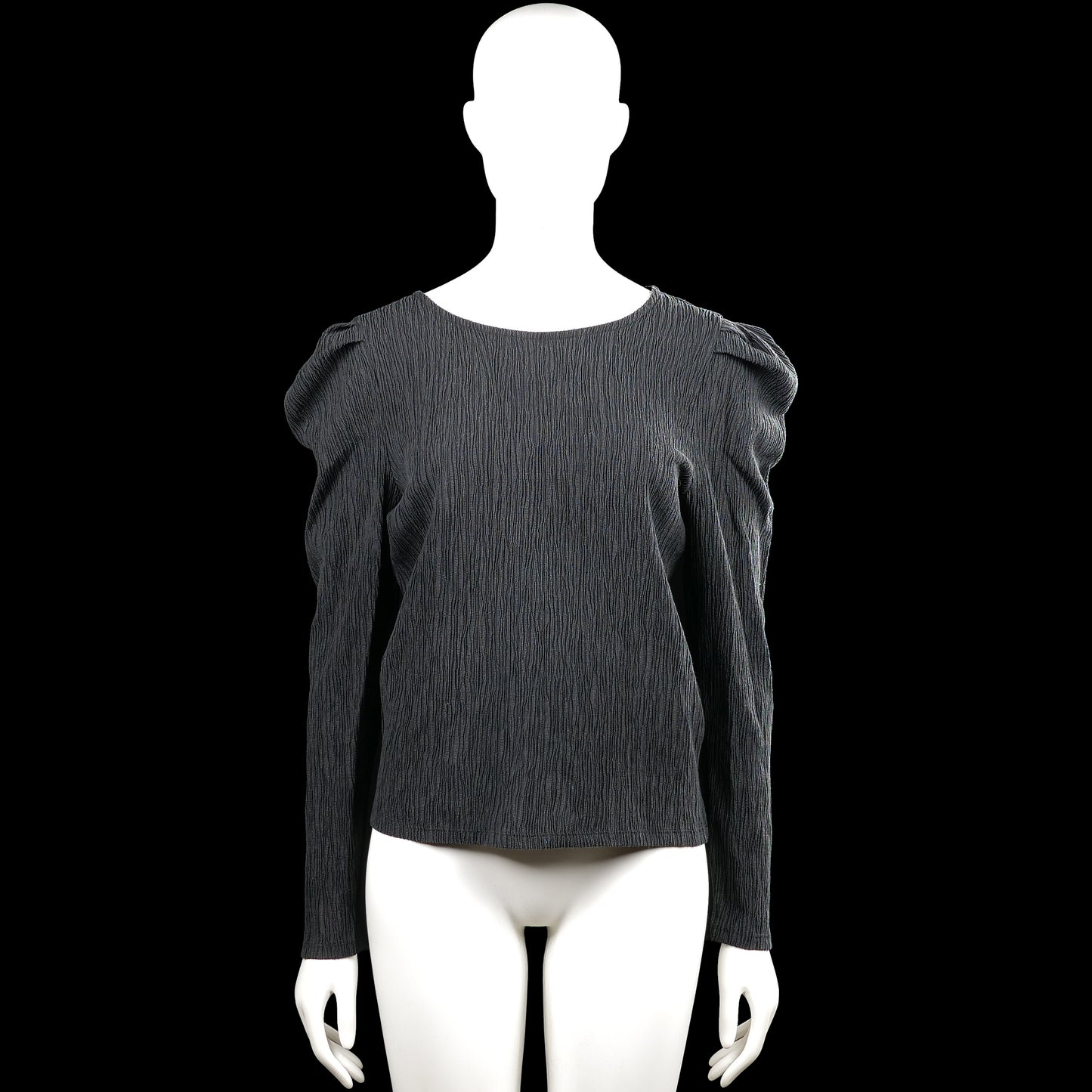 Lindex - Long-sleeve top - Dark Gray - Size L - Dark gray solid long-sleeve top with a V-neckline and a tie detail at the front. Features puff shoulders, plain cuffs, and a straight hem.