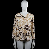 Long-sleeve top - Beige & Brown - Size L - Beige and brown zebra-pattern top with a V-neckline and long sleeves. Straight hem and plain cuffs.