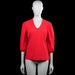 Mi piace - Long-sleeve top - Red - Size S - Red solid top with a V-neckline and three-quarter sleeves. Features gathered shoulders, elastic cuffs, and a straight hem.