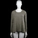 Sweater - Gray & Olive - Size M - Gray solid long-sleeve top with a round neckline and ribbed cuffs. Features a straight ribbed hem and an open back detail showing an olive panel with bow accents.
