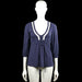 Lindex - Tunic - Navy & White - Size XS - Navy and white dotted top with a scoop neckline and three-quarter sleeves with plain cuffs. Features white trim at the neckline, a tie belt at the waist, and a straight hem.