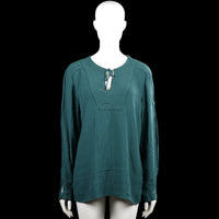 Flash Woman - Tunic - Turquoise - Size XL - Turquoise solid long-sleeve top with a round neckline and a short keyhole opening tied at the front. Straight hem and plain cuffs.