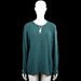 Flash Woman - Tunic - Turquoise - Size XL - Turquoise solid long-sleeve top with a round neckline and a short keyhole opening tied at the front. Straight hem and plain cuffs.