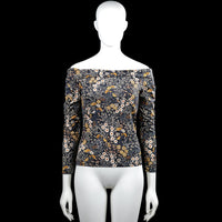 H&M - Long-sleeve top - Navy & White - Size S - Off-shoulder top in navy and white with an all-over floral pattern and long sleeves. Straight hem with plain cuffs.
