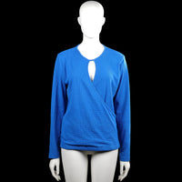 Rainbow - Long-sleeve top - Royal Blue - Size 40, 42 - Royal blue solid long-sleeve top with a round neckline and a keyhole opening at the center front. Wrap-style front and straight hem with plain cuffs.
