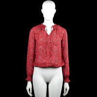 Only - Blouse - Red & Black - Size 36 - Red and black leopard-pattern blouse with a V-neck and tie detail at the neckline. Long sleeves with elastic cuffs and an elastic hem.