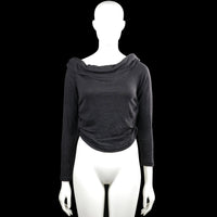 Shein - Long-sleeve top - Dark Gray - Size L - Dark gray solid top with a draped cowl neckline and long sleeves. Features plain cuffs and a straight hem.
