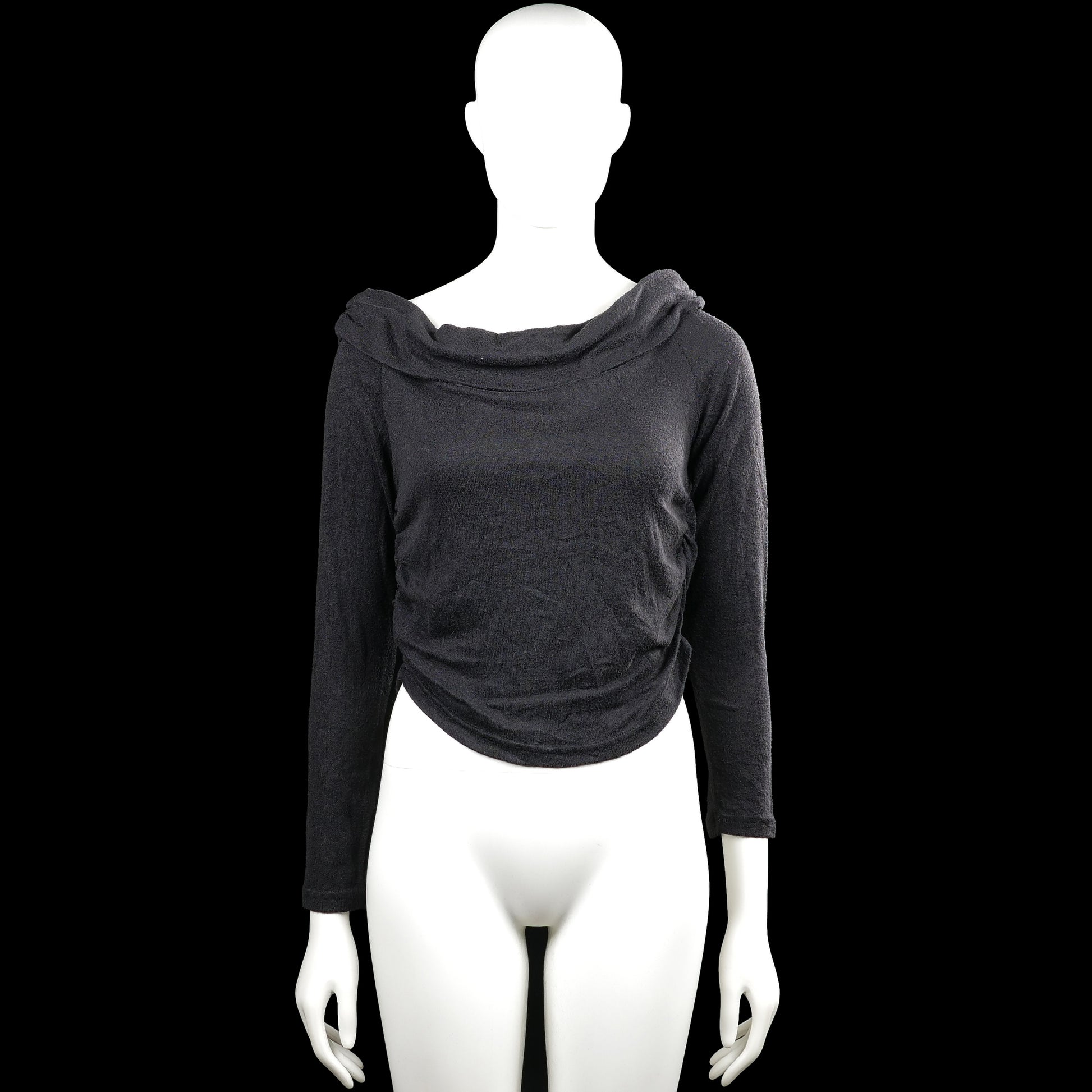Shein - Long-sleeve top - Dark Gray - Size L - Dark gray solid top with a draped cowl neckline and long sleeves. Features plain cuffs and a straight hem.