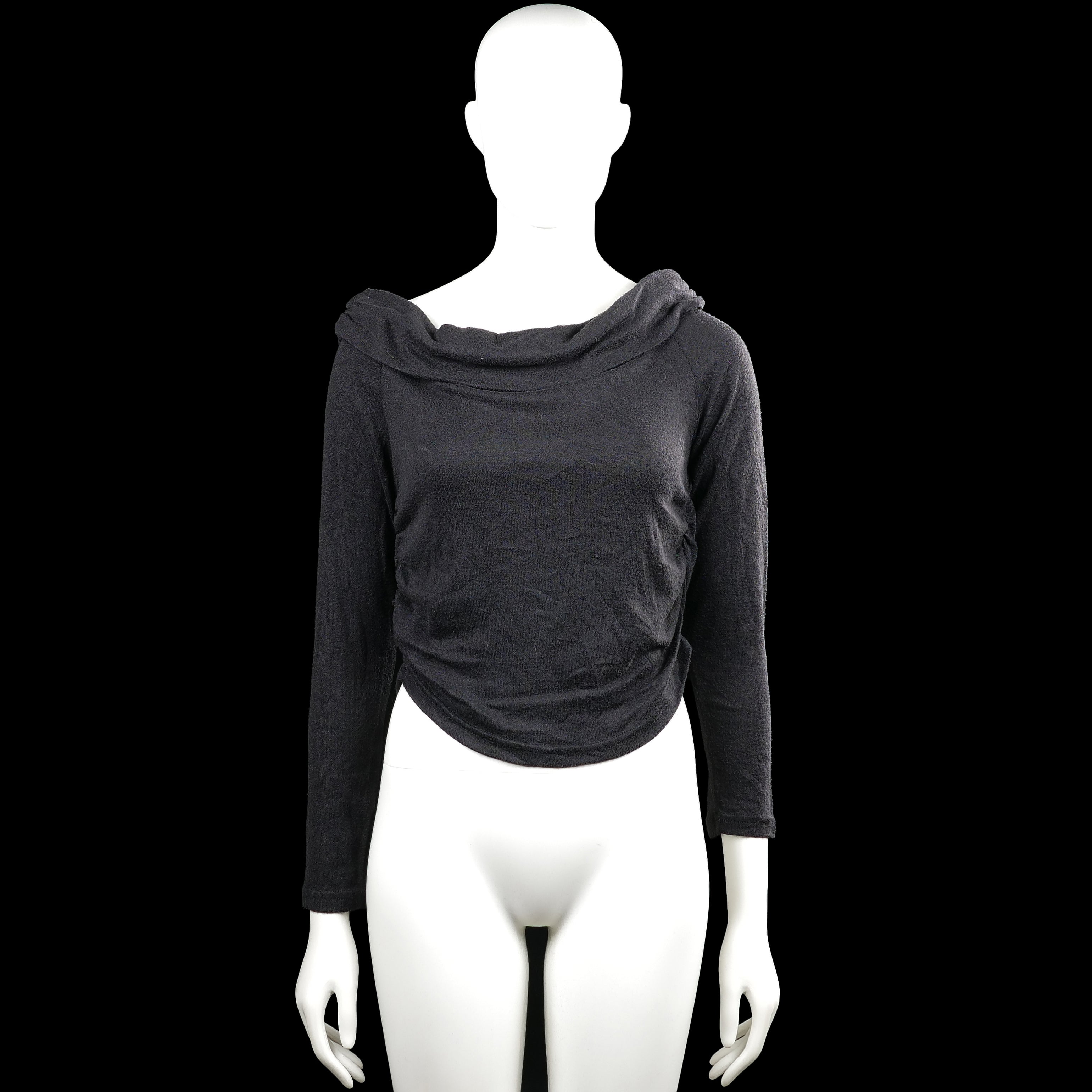 Shein - Long-sleeve top - Dark Gray - Size L - Dark gray solid top with a draped cowl neckline and long sleeves. Features plain cuffs and a straight hem.