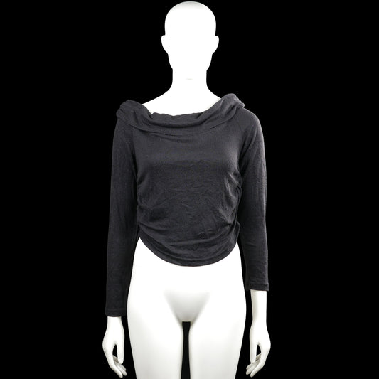Shein - Long-sleeve top - Dark Gray - Size L - Dark gray solid top with a draped cowl neckline and long sleeves. Features plain cuffs and a straight hem.