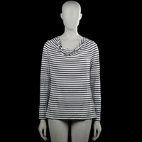 Taifun - Long-sleeve top - White & Black - Size M - White top with black horizontal stripes and a draped cowl neckline. Long sleeves with plain cuffs and a straight hem.