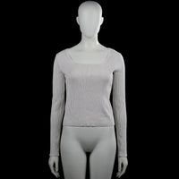 H&M - Long-sleeve top - Light Gray - Size 170 - Light gray solid ribbed top with a scoop neckline and long sleeves. Features plain cuffs and a straight hem.