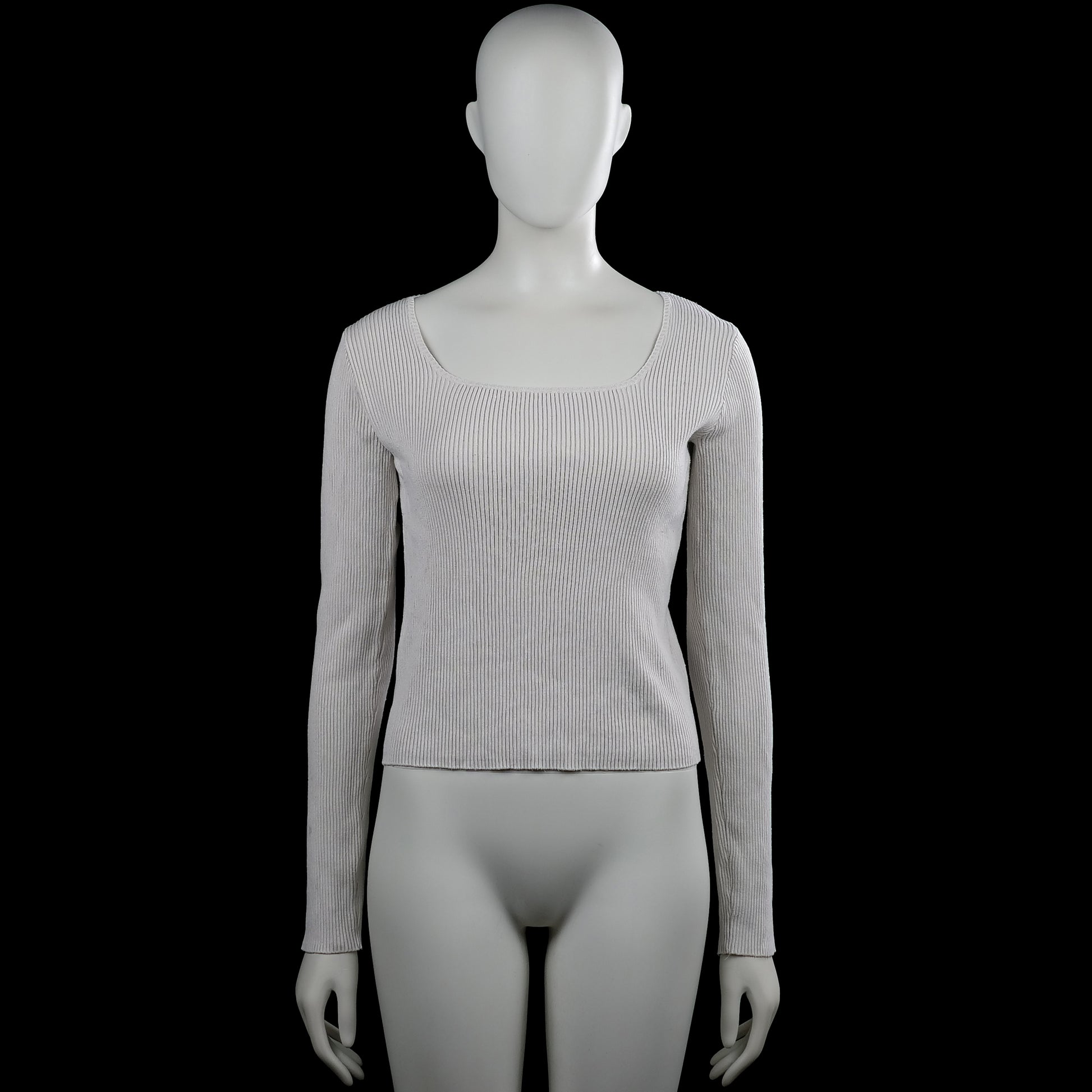 H&M - Long-sleeve top - Light Gray - Size 170 - Light gray solid ribbed top with a scoop neckline and long sleeves. Features plain cuffs and a straight hem.