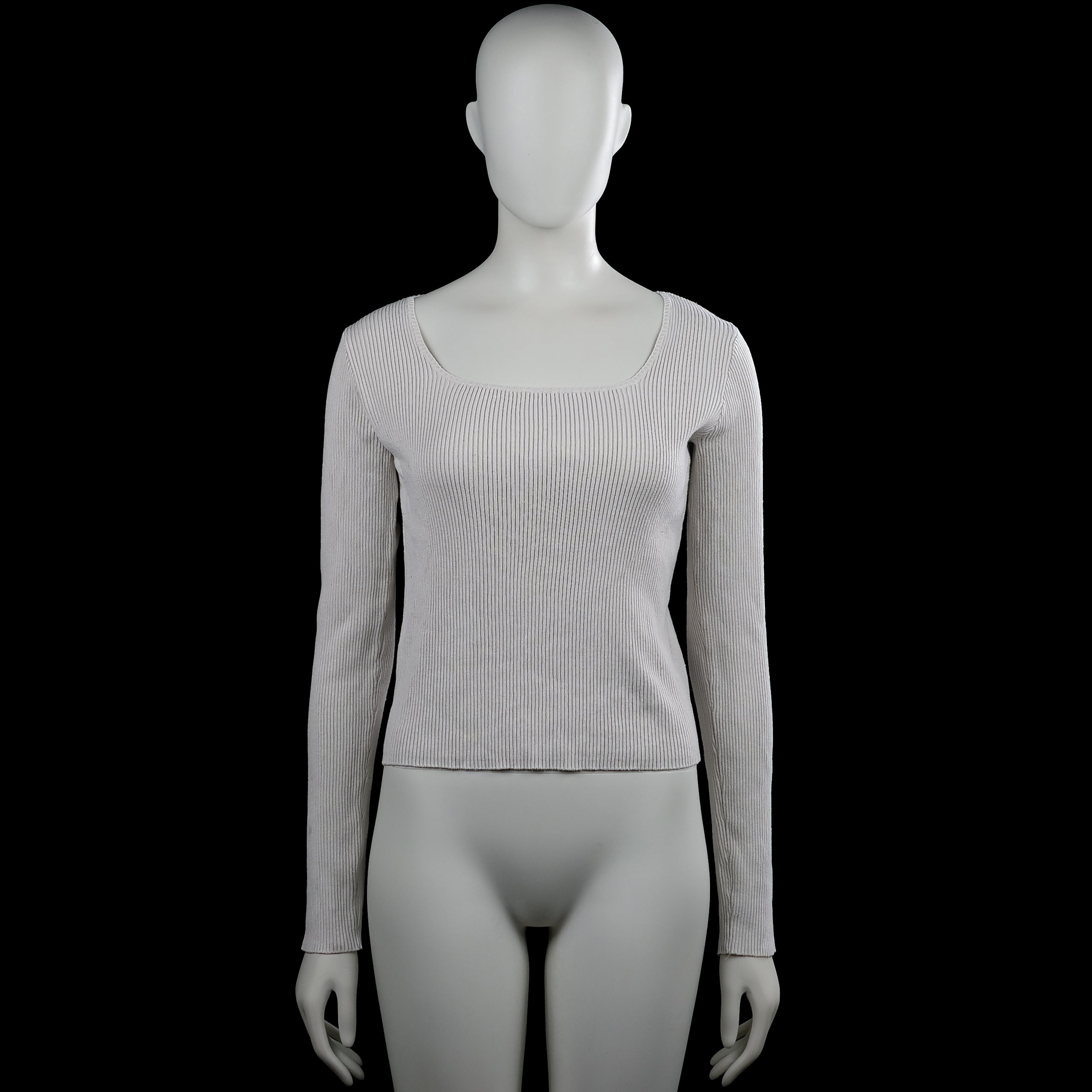 H&M - Long-sleeve top - Light Gray - Size 170 - Light gray solid ribbed top with a scoop neckline and long sleeves. Features plain cuffs and a straight hem.