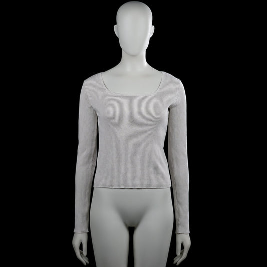 H&M - Long-sleeve top - Light Gray - Size 170 - Light gray solid ribbed top with a scoop neckline and long sleeves. Features plain cuffs and a straight hem.