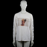Fruit Of The Loom - Long-sleeve top - White & Black - Size M - White long-sleeve top with a round neck and straight hem. Features a large printed portrait on the front and black graphic print down the sleeves.