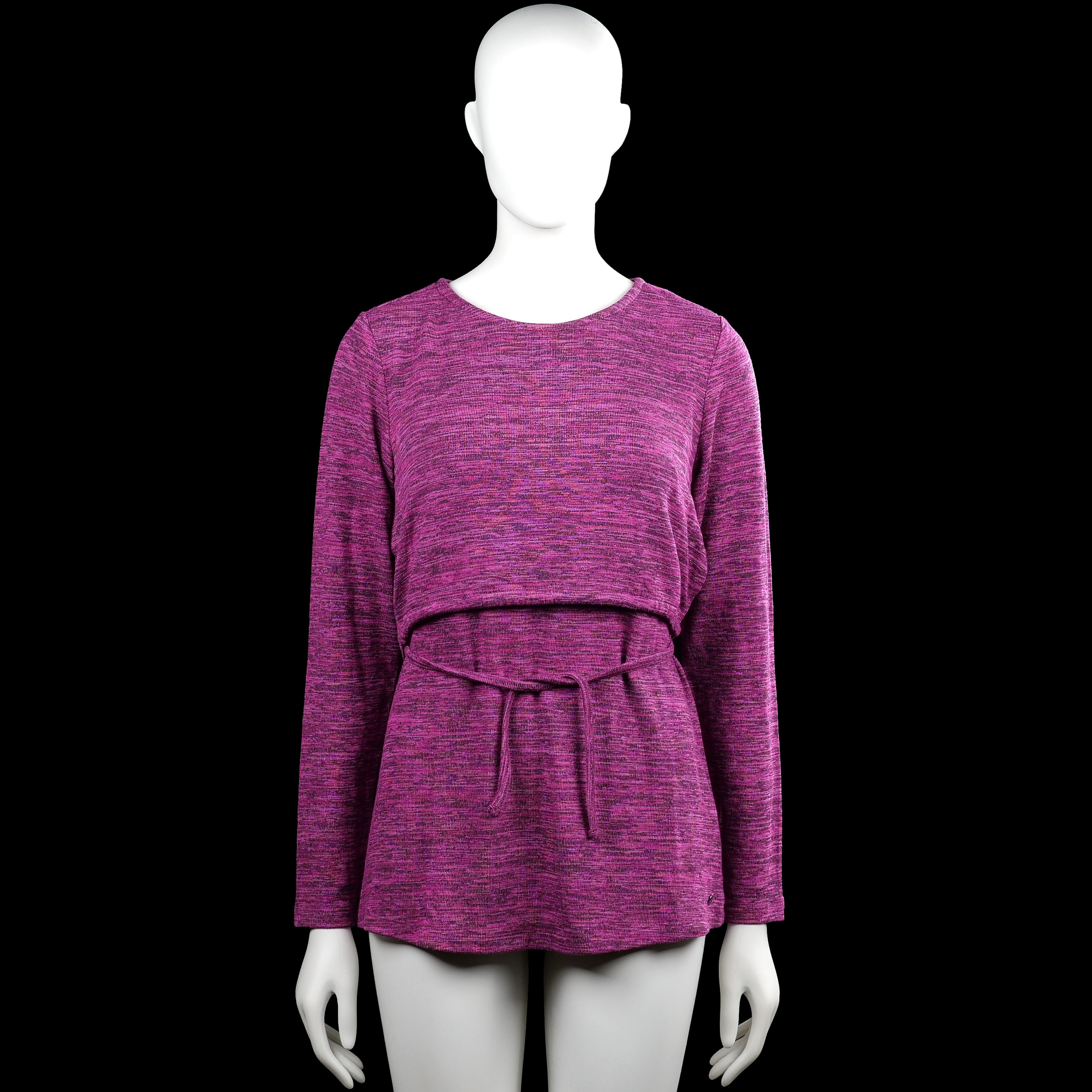 Esprit - Tunic - Purple & Black - Size M - (NEW) - Purple and black heathered long-sleeve top with a round neckline and straight hem. Features a gathered waist with a self-tie belt and a small back keyhole opening.