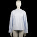 H&M - Blouse - Light Blue & White - Size 38 - Light blue and white pinstripe top with a high neckline and long sleeves. Features a back zipper closure, button cuffs, and a curved hem.
