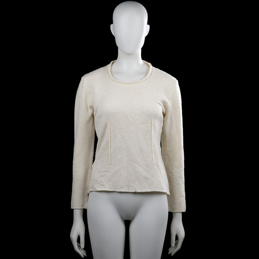 Sweater - Ivory - Size S - Ivory solid long-sleeve top with a round neckline and straight hem. Plain cuffs and visible vertical seam detailing on the front.