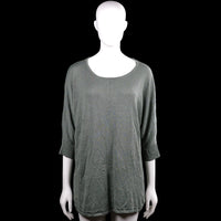 Rainbow - Tunic - Gray - Size 40, 42 - Gray solid top with a scoop neckline and three-quarter sleeves with ribbed cuffs. Features a long curved hem and a visible center seam.