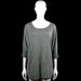 Rainbow - Tunic - Gray - Size 40, 42 - Gray solid top with a scoop neckline and three-quarter sleeves with ribbed cuffs. Features a long curved hem and a visible center seam.