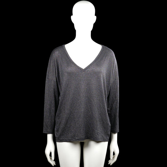 Drykorn - Long-sleeve top - Dark Gray - Size S - Dark gray solid long-sleeve top with a V-neckline and plain cuffs. Features a straight hem.