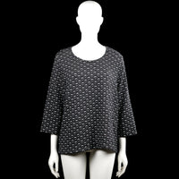 Isolde - T-shirt - Black & White - Size XL - Black and white top with an all-over geometric print and a scoop neckline. Three-quarter sleeves with plain cuffs and a straight hem.