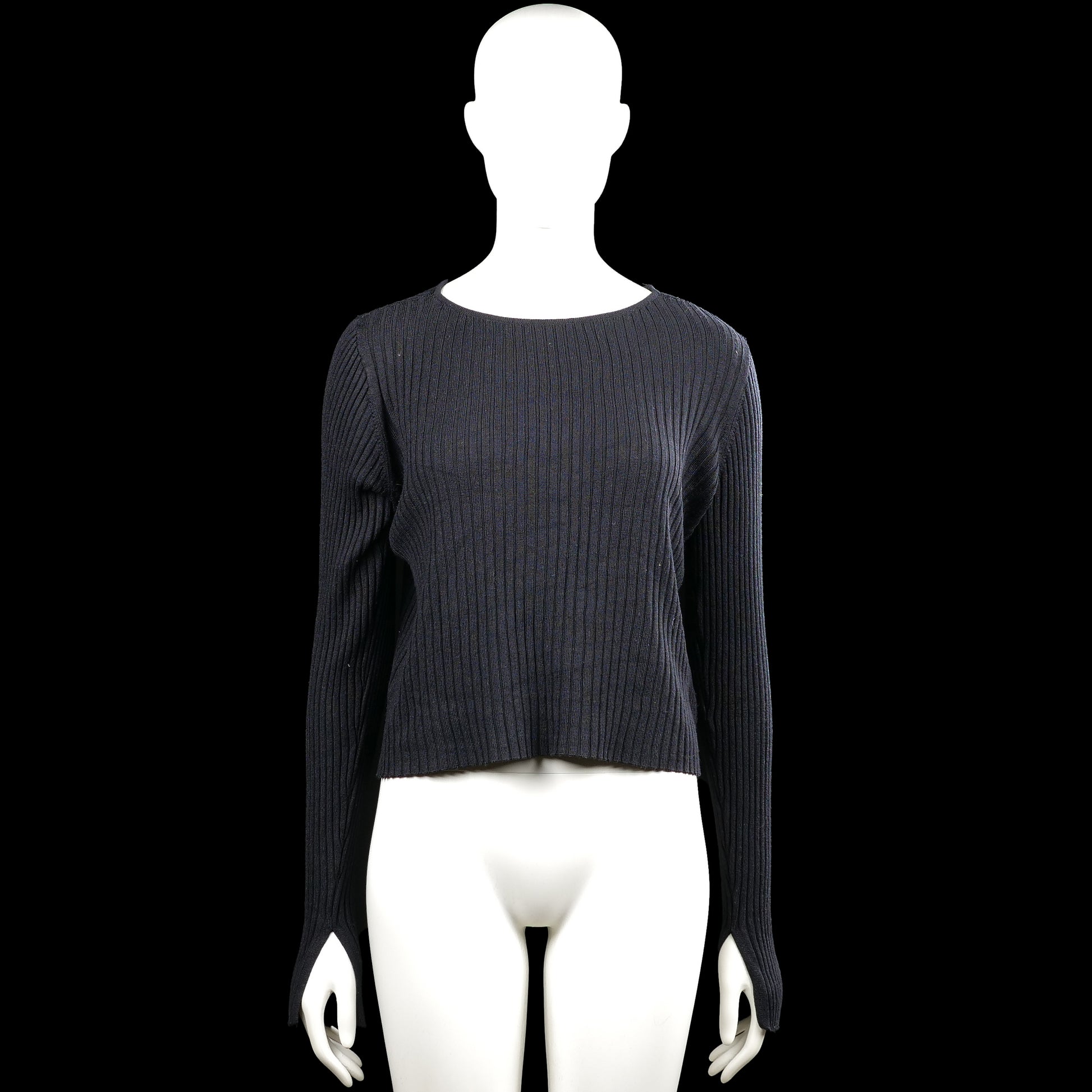 Samsa - Sweater - Charcoal - Size M - Charcoal solid ribbed top with a boat neckline and long sleeves. Straight hem and plain cuffs.