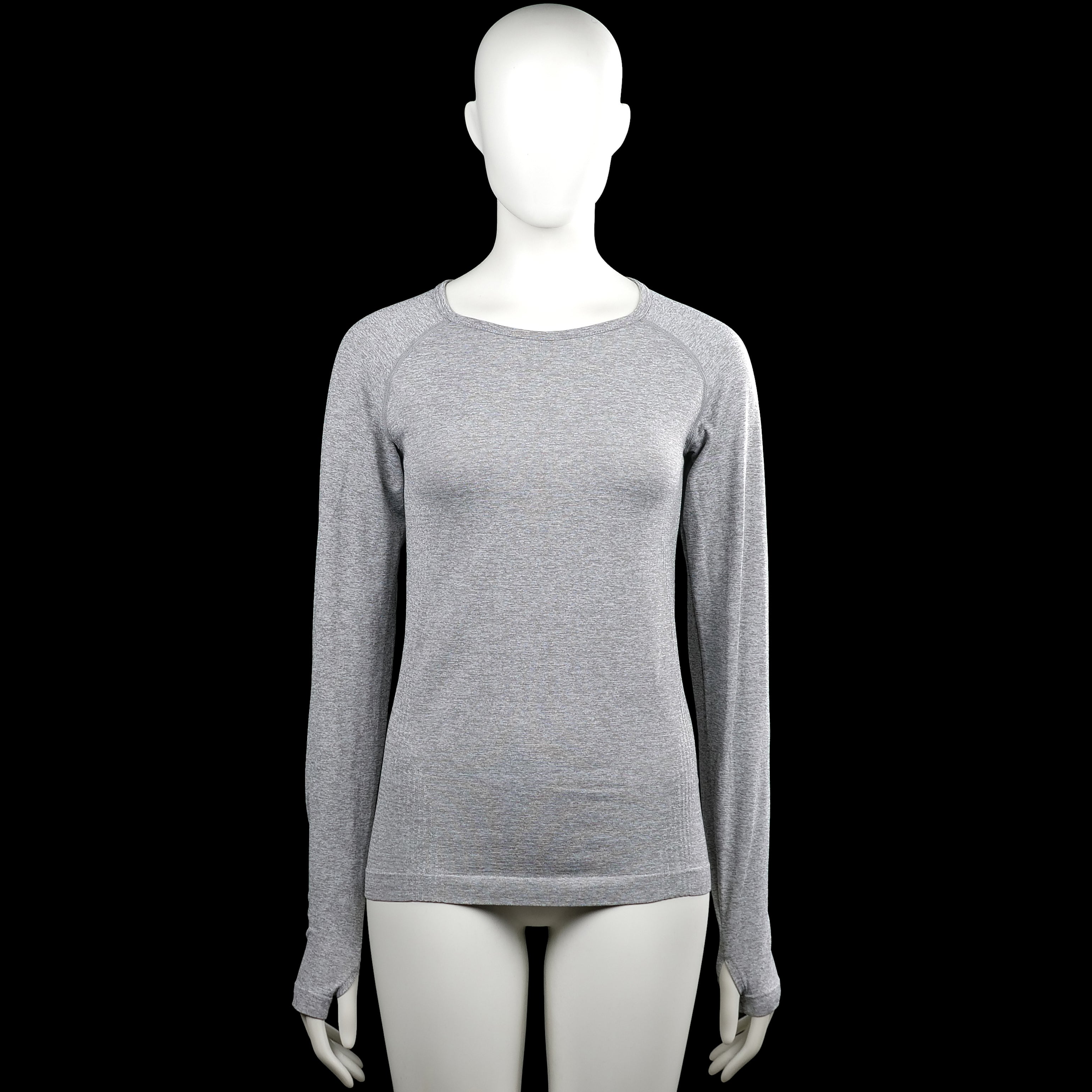 Work out - Long-sleeve top - Light Gray - Size 34, 36 - Light gray solid long-sleeve top with a round neckline and raglan-style seams. Straight hem and plain cuffs.