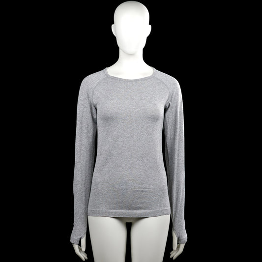 Work out - Long-sleeve top - Light Gray - Size 34, 36 - Light gray solid long-sleeve top with a round neckline and raglan-style seams. Straight hem and plain cuffs.