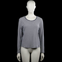 Cappuccini - Long-sleeve top - White & Navy - Size L - White and navy striped long-sleeve top with a round neck. Features plain cuffs and a curved hem.