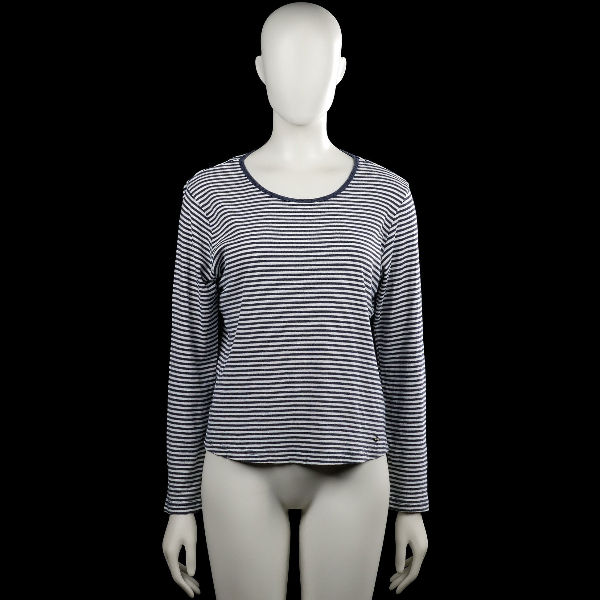 Cappuccini - Long-sleeve top - White & Navy - Size L - White and navy striped long-sleeve top with a round neck. Features plain cuffs and a curved hem.
