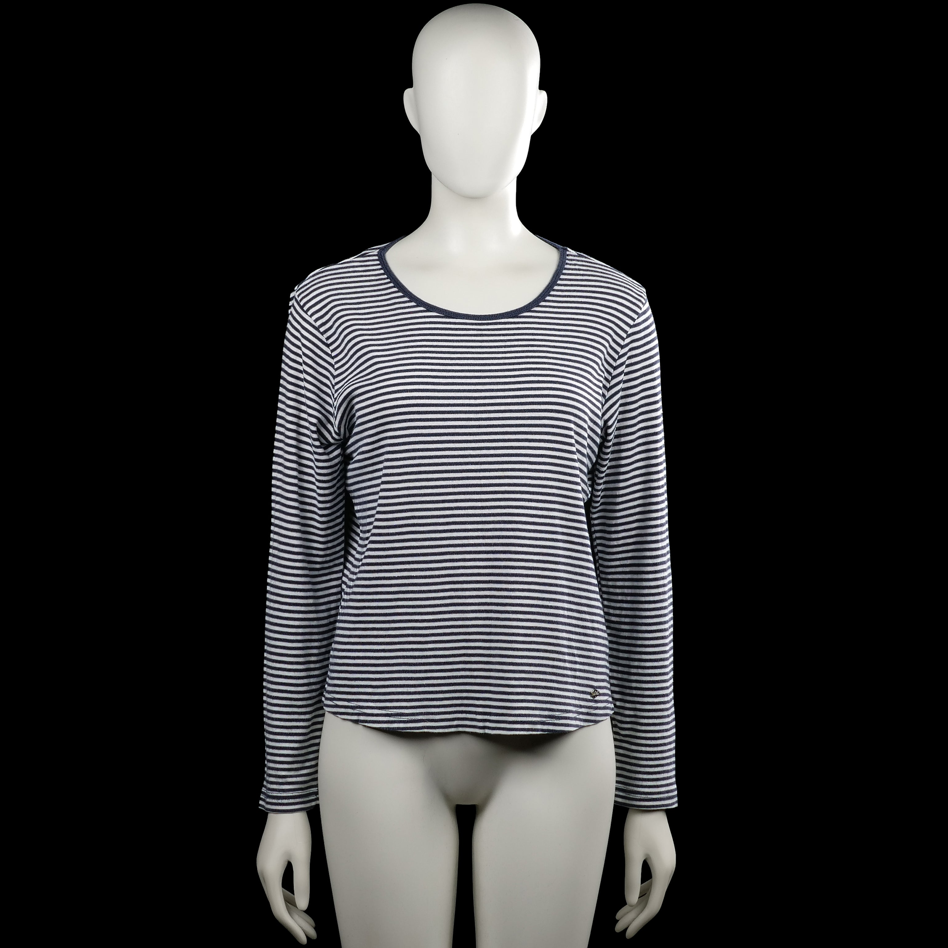 Cappuccini - Long-sleeve top - White & Navy - Size L - White and navy striped long-sleeve top with a round neck. Features plain cuffs and a curved hem.
