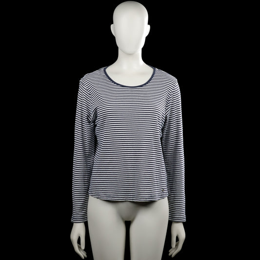 Cappuccini - Long-sleeve top - White & Navy - Size L - White and navy striped long-sleeve top with a round neck. Features plain cuffs and a curved hem.
