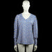 Soultouch - Long-sleeve top - Royal Blue & Beige - Size L, XL - Royal blue and beige checked top with a V-neckline and long sleeves. Straight hem and plain cuffs with gathered shoulders.