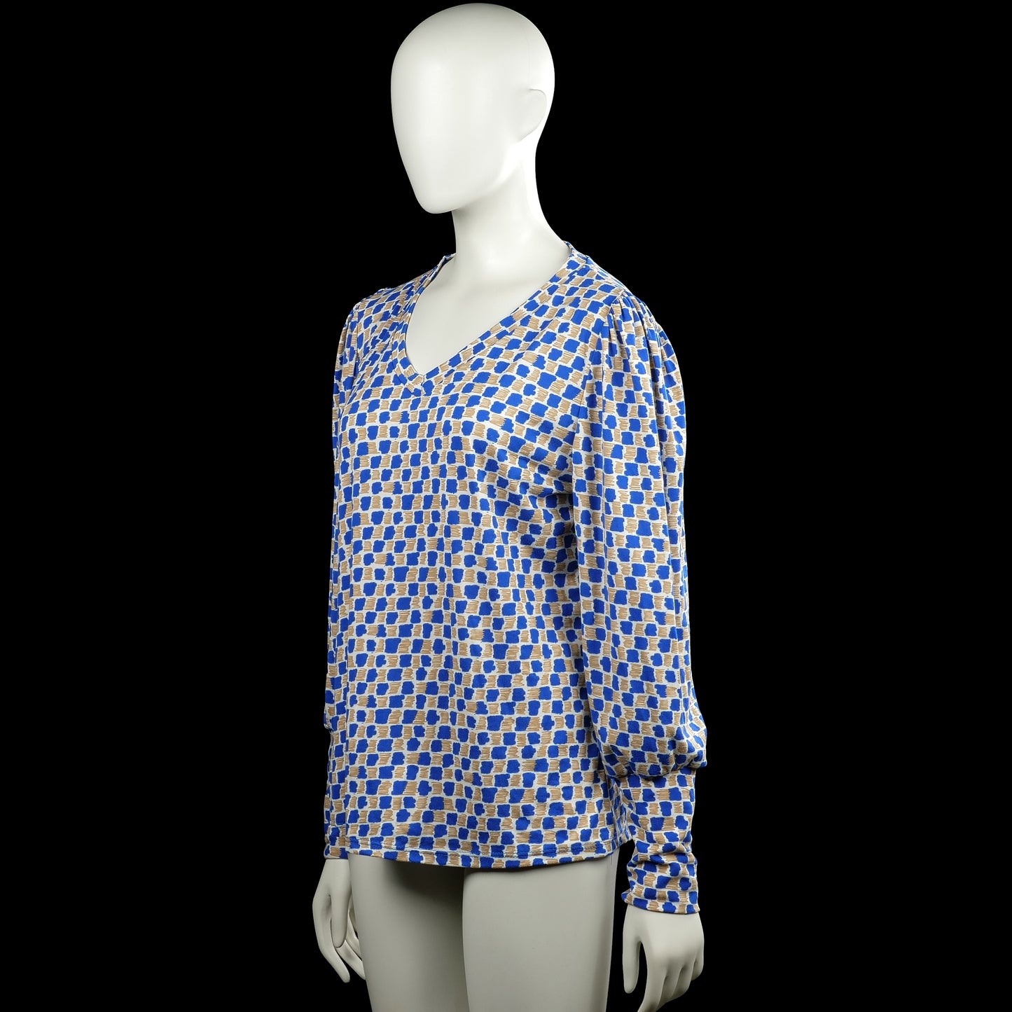 Long-sleeve top - Royal Blue & Beige - Size L, XL