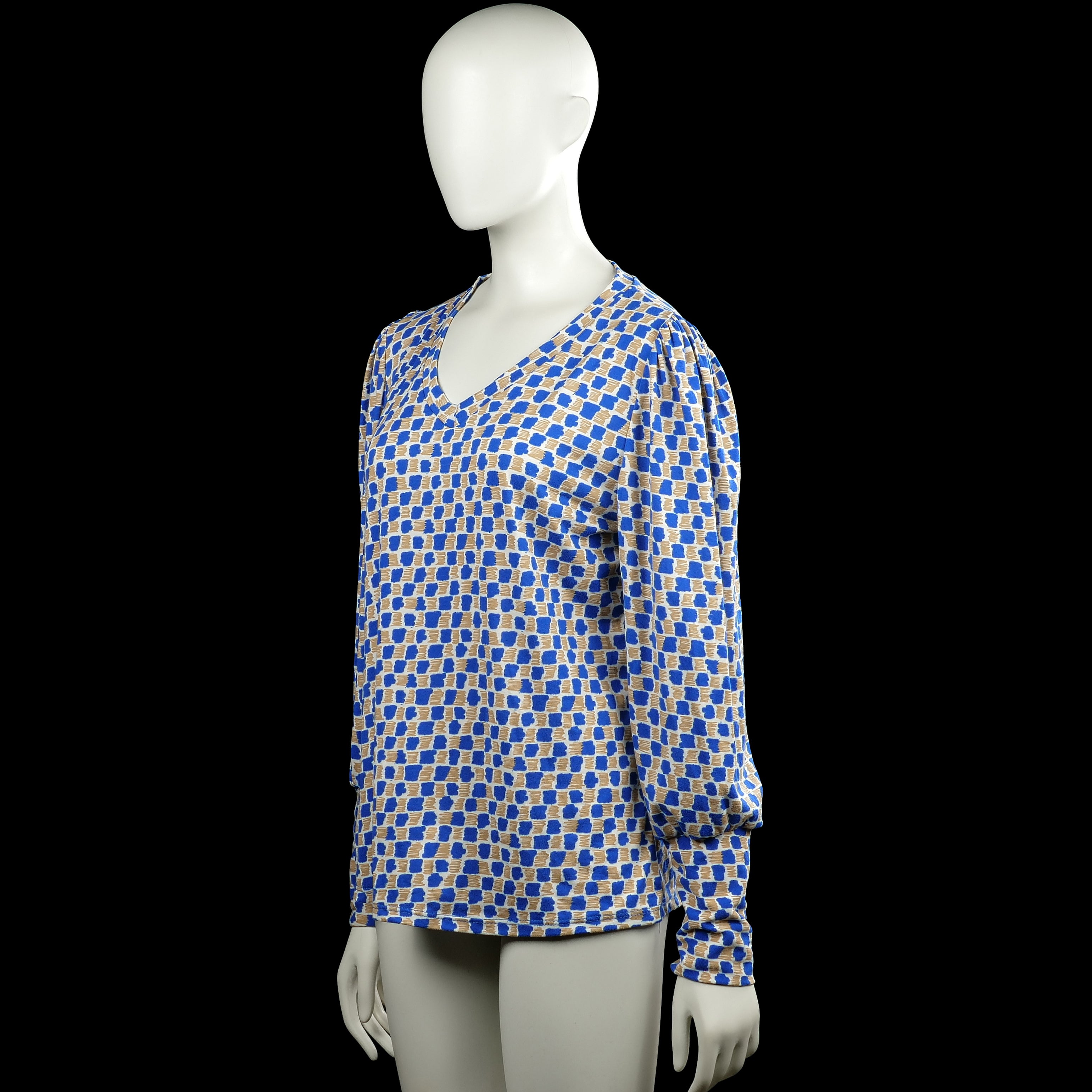 Long-sleeve top - Royal Blue & Beige - Size L, XL
