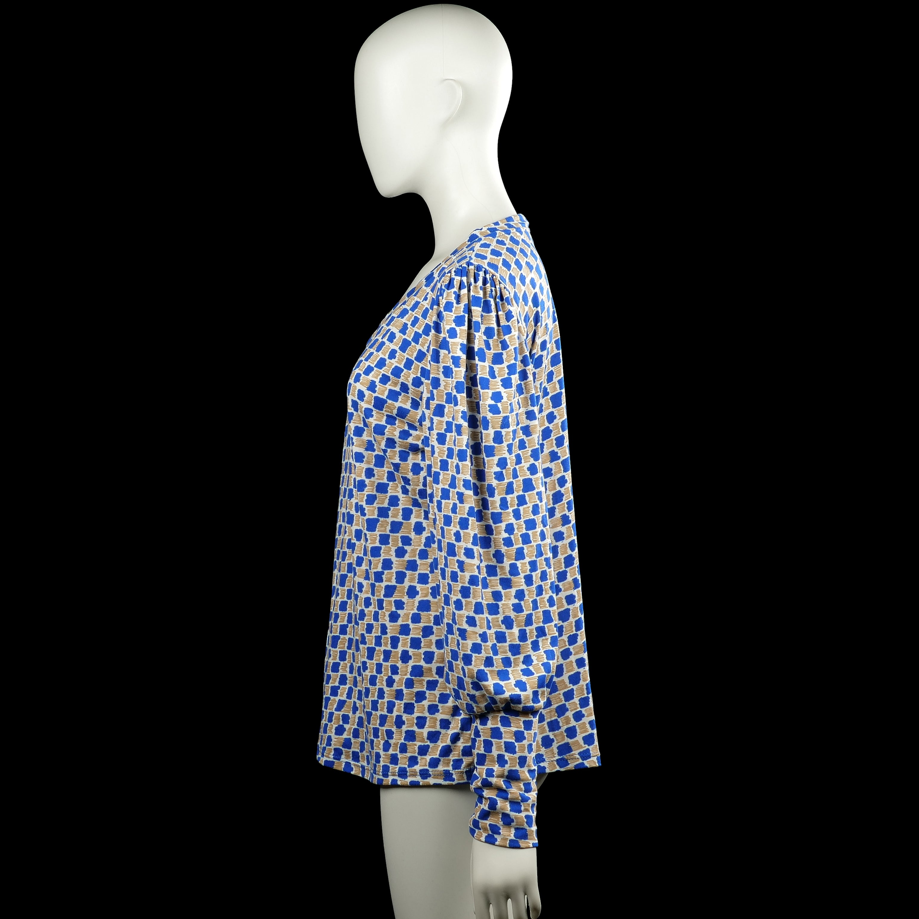 Long-sleeve top - Royal Blue & Beige - Size L, XL